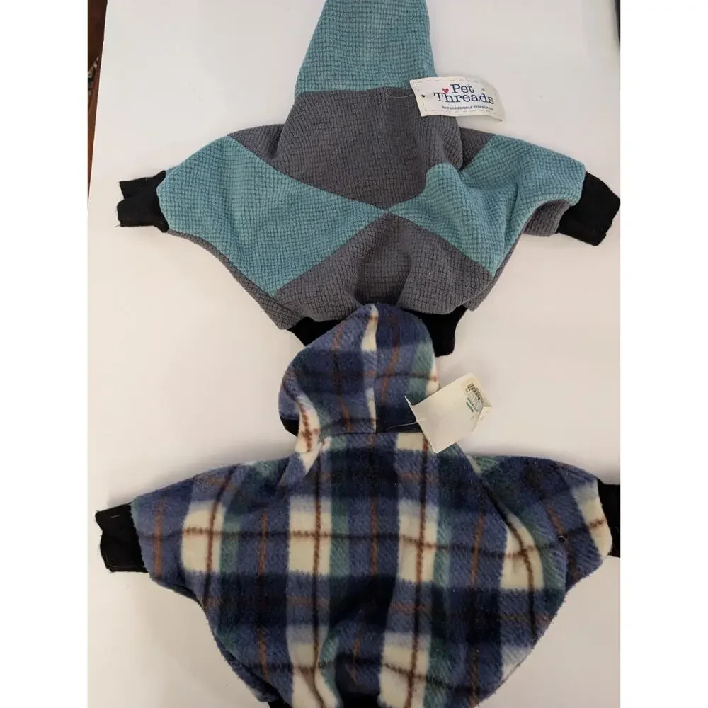 Pet Threads Dog Sweatshirts Set Of 2 Fleece Hooded Pullover Coats Size 12 Plaid